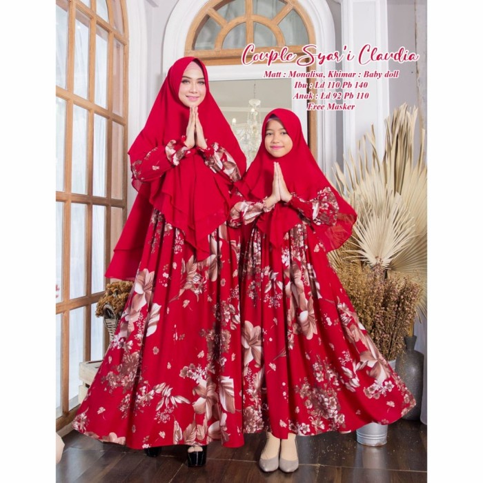 Set-Family-Muslim-Busana- Baju Lebaran Couple Mom N Kid/Gamis Couple Kembaran/Gamis Ibu Dan Anak
