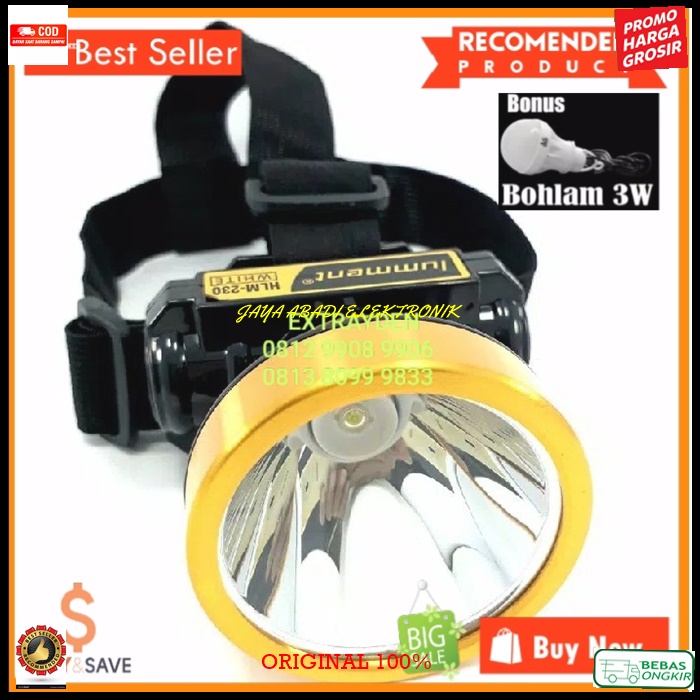 G225 ORIGINAL LAMPU SENTER KEPALA PALA HEAD LAMP CAS CASAN CHARGER 8 JAM LED PUTIH KUNING BATERAI