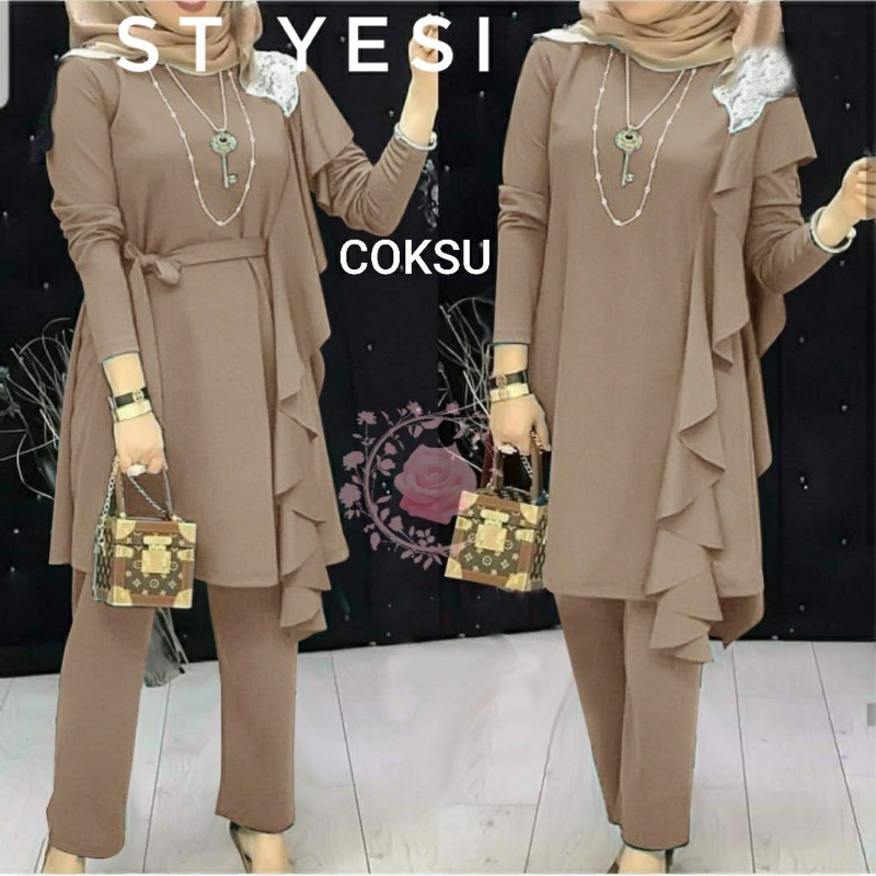 ST YESI/ SETELAN WANITA HIJAB SIZE L, XL, 2XL/ ONE SET BAHAN MOSSCREPE/ SET WANITA LENGAN PANJANG TERBARU-7
