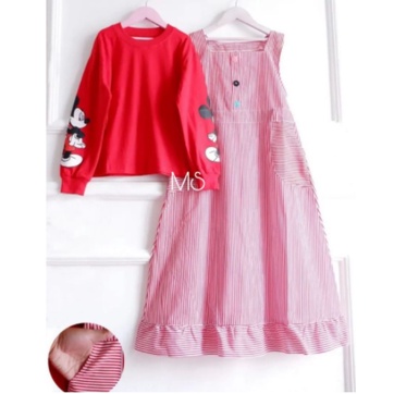 Baju Gamis Set Anak Lebaran 2022 2in1 Onset Terbaru Casual Polos Simple Motif Overal Set Korean Styl