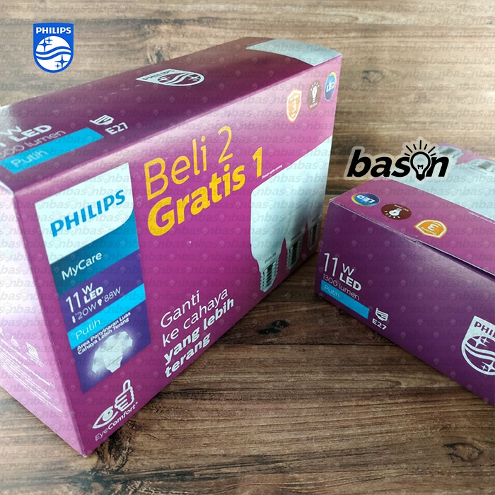 PHILIPS LED Bright 11W Multipack - isi 3 buah Bohlam Lampu LED E27