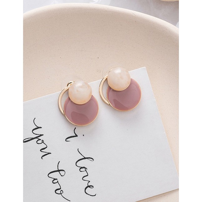 LRC Anting Tusuk Fashion Pink 925 Silver Needle Geometric Amber Pattern Earrings Nail D42712