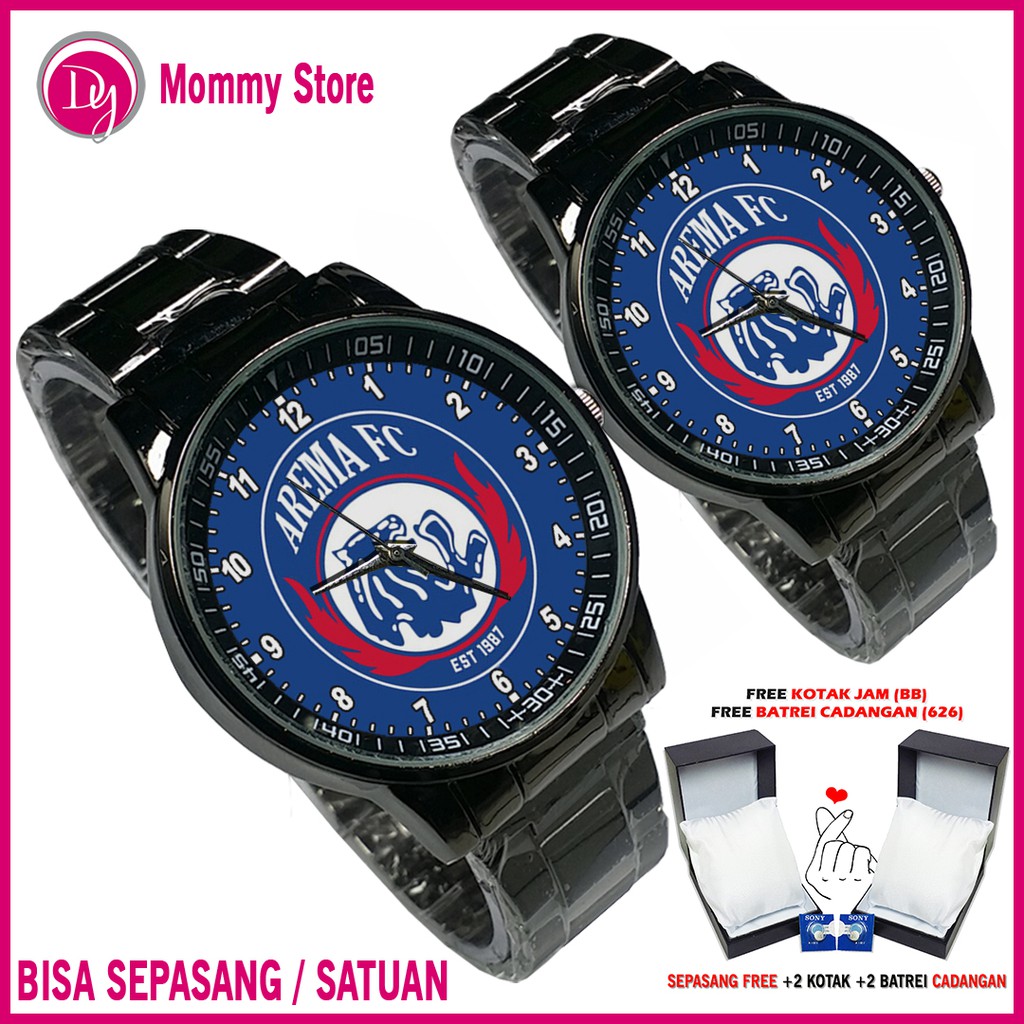(EXCLUSIVE) Jam Tangan AREMA FC motif 3 Rantai Hitam-Satuan/Sepasang