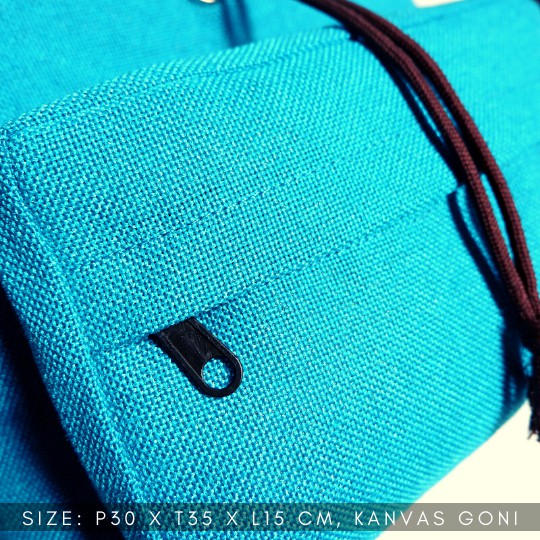 Bayar di Tempat COD Tas Ransel Serut Bahan Kanvas KANTONG Depan Ukuran Medium tas punggung wanita-2