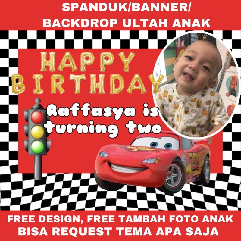 Banner Spanduk Backdrop Ulang Tahun Anak Acara Syukuran Aqiqah Free Design Custom Tema Ultah