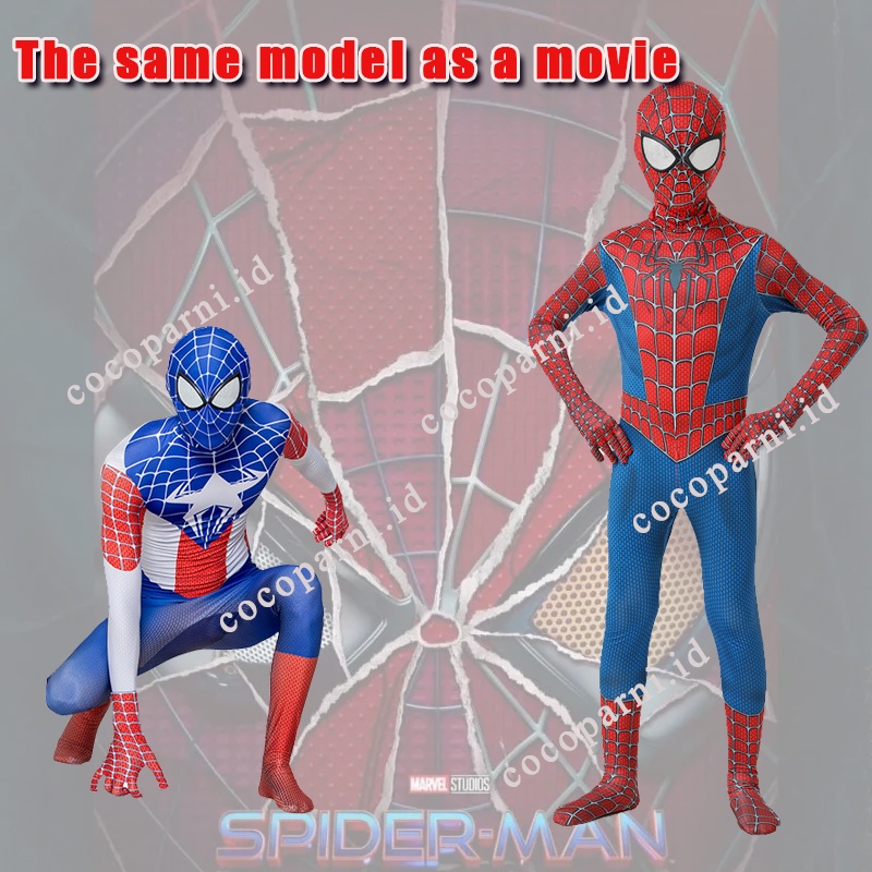 Voucher Shopee Cosplay Kostum Spiderman Anak Avenger Superhero Costume laki Jumpsuit + Topeng impor