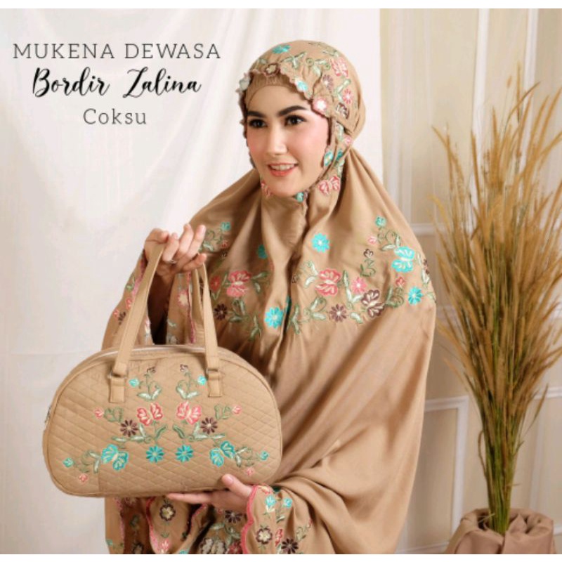 MUKENA DEWASA RAYON BORDIR MANUAL TIMBUL KUPU-KUPU ZALINA