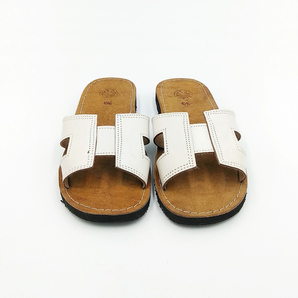 Terlaris Sandal Kulit Wanita Murah - Sandal H Kulit Asli - Sandal Warna Putih