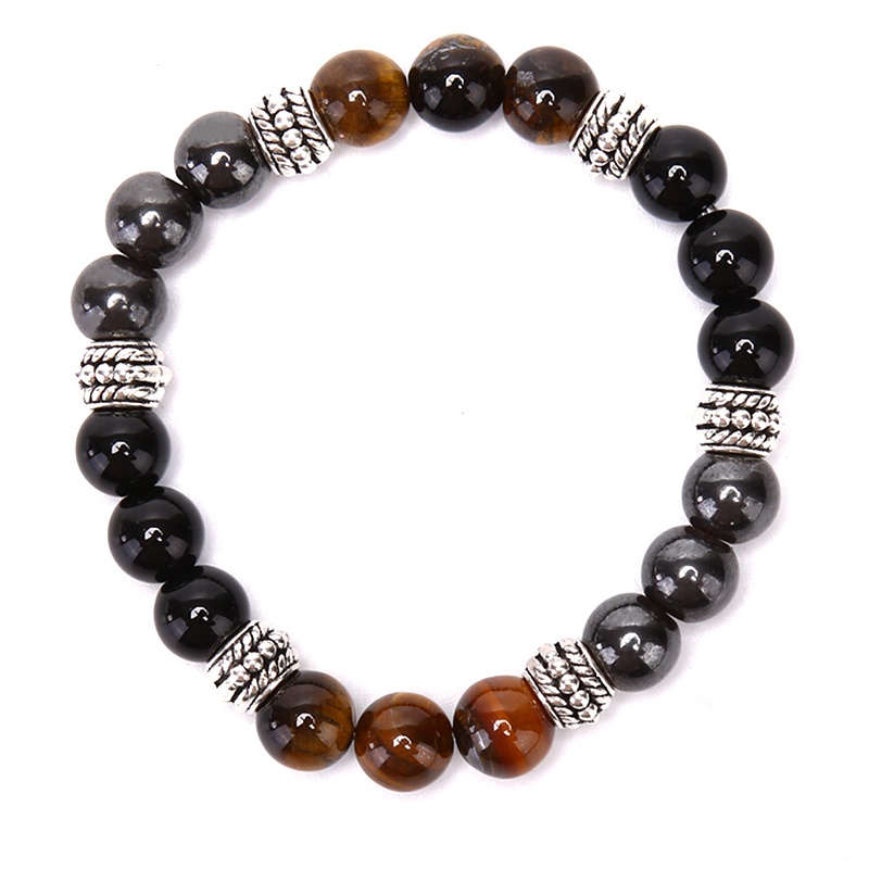 {LUCKID}Natural Stone Bead Bracelet Tiger Eye Magic Hematite Obsidian Bangle Women