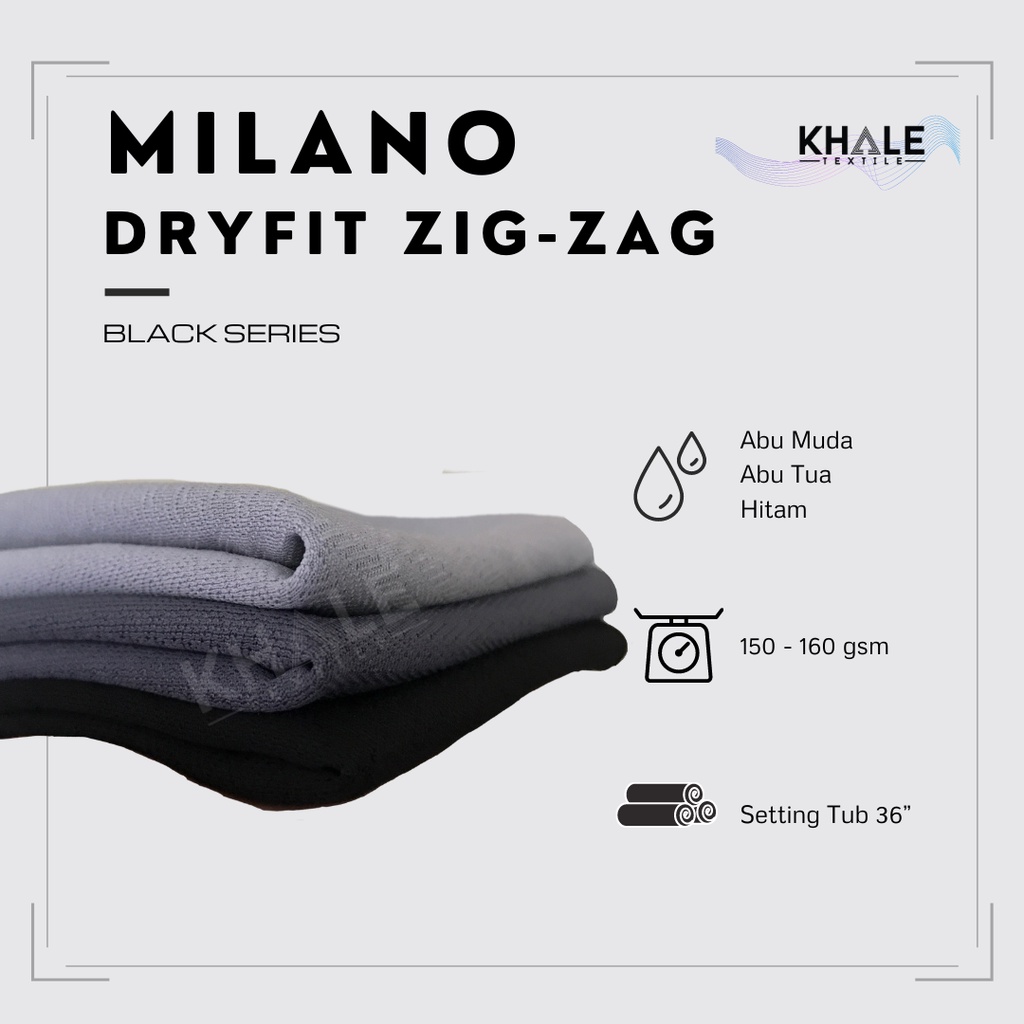 Bahan Kain Drifit Milano Zig Zag Premium Jersey Dryfit Polyester Hitam Series