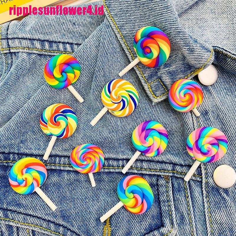 Bros Pin Handmade DIY Desain Lollipop Pelangi Warna-Warni