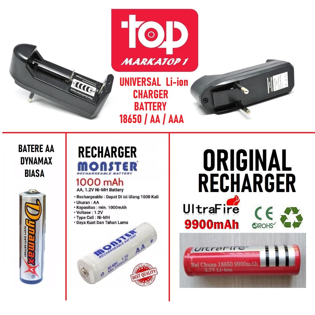 UNIVERSAL Li-ion CHARGER BATTERY CASAN BATERE / BATERE 18650 / RECHARGER BATERE AA / BATERE AA BIASA AA