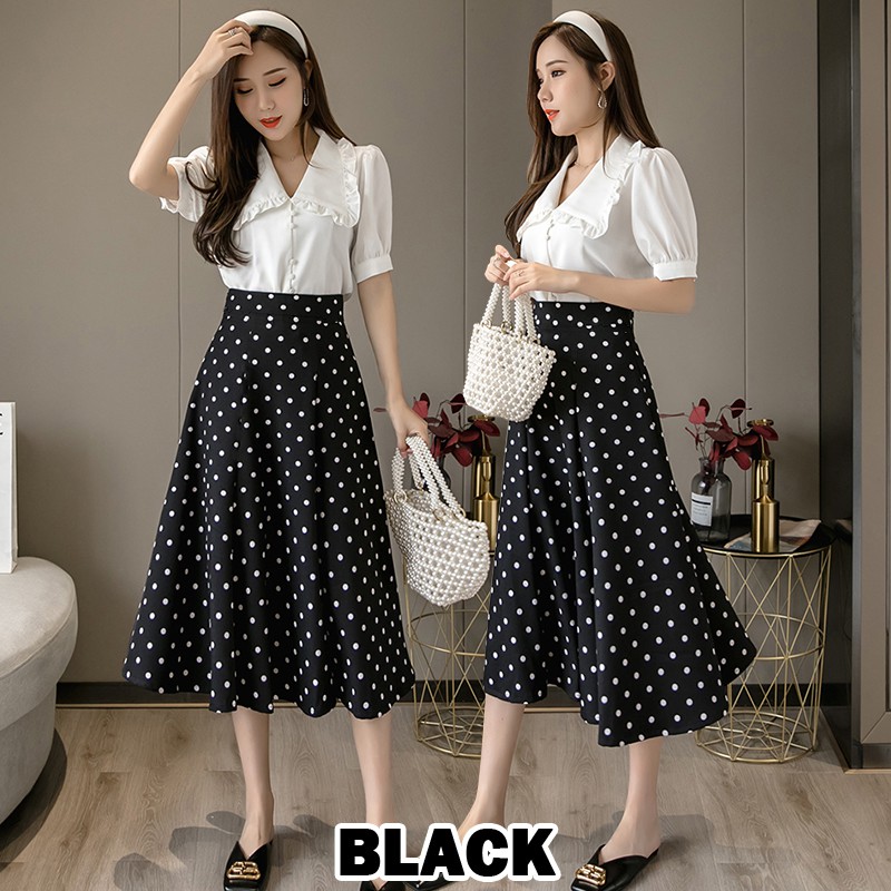 KARAKOREA 821 Polkadot Skirt/Maxi Skirt/Rok Panjang/Rok Korea Skirt