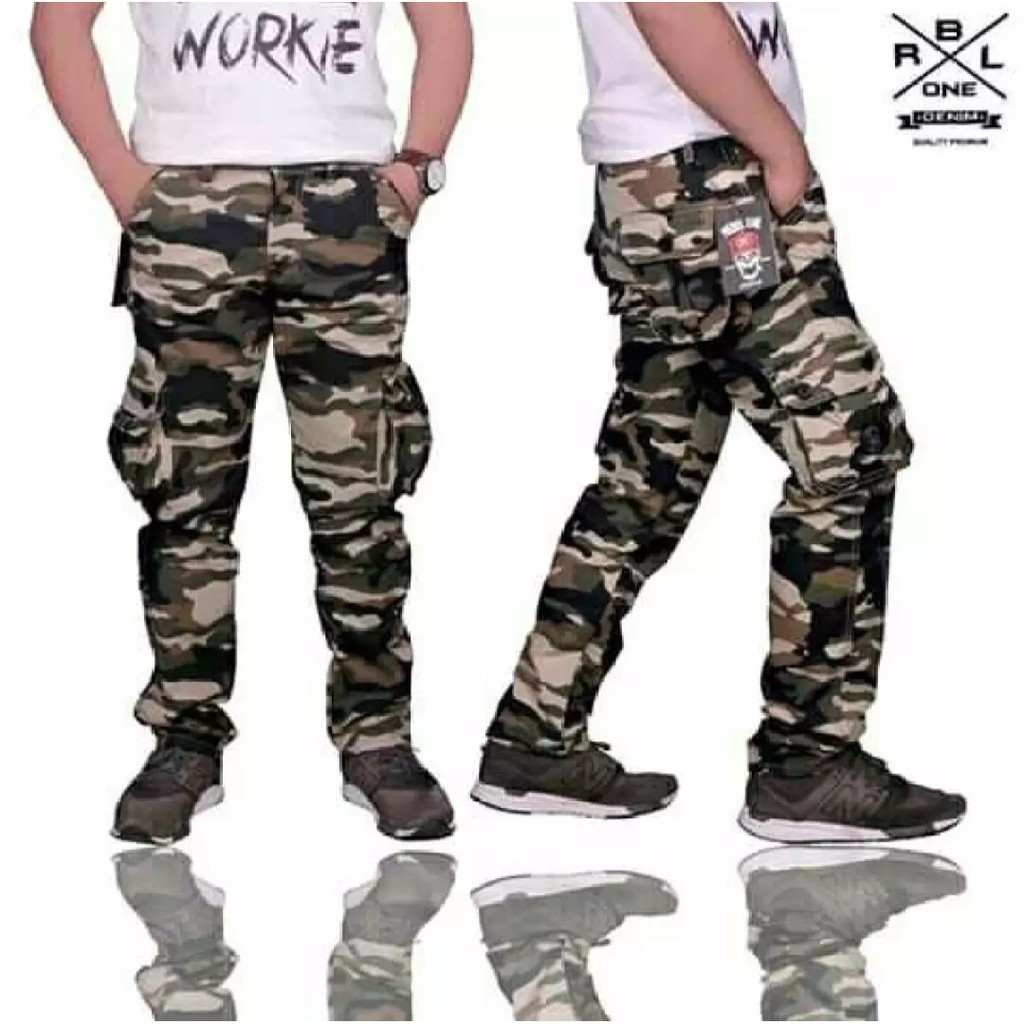 Celana Panjang Kargo Cargo Camo Tactical Army Pria Bahan katun Twill Stretch