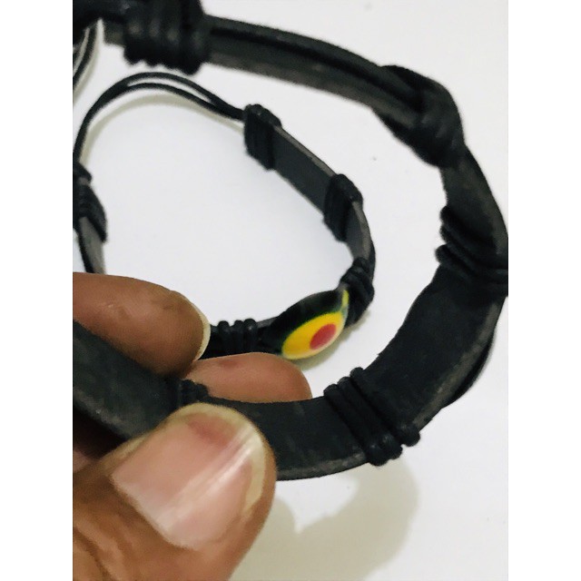 Gelang kulit asli motif rasta