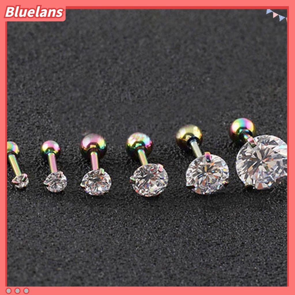 Anting Stud Cubic Zirconia 3 Cabang Bahan Stainless Steel Anti Alergi Untuk Harian