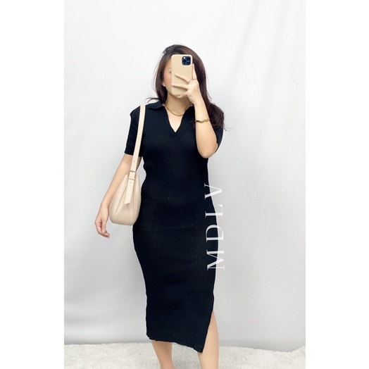 MDLV ~ Dress Airin Rajut Dress Bodycon Slide Samping