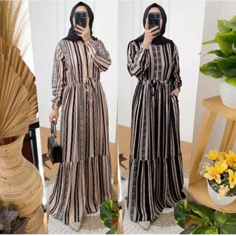 GAMIS MALIKA RAYON // GAMIS MOTIF SALUR MALIKA // GAMIS VIRAL