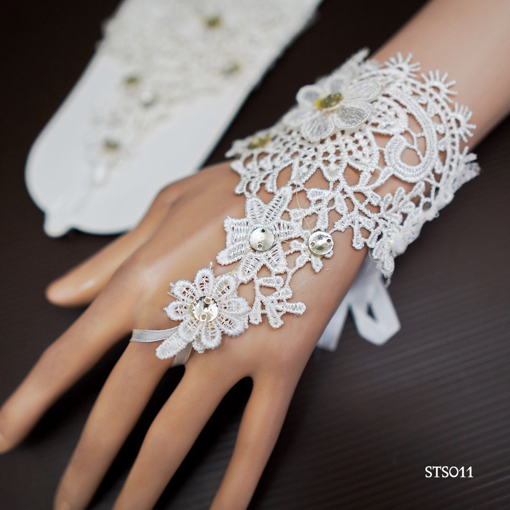 [TERLARIS] SHORT GLOVES AKSESORIS PERNIKAHAN BRIDAL WANITA PESTA LACE STS011