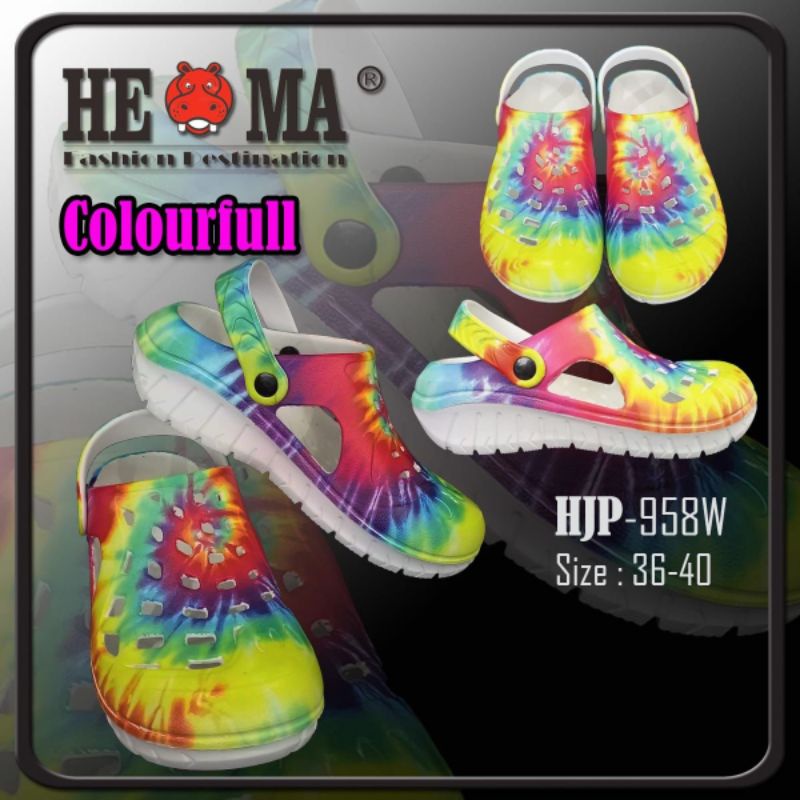 SALE !! HEMA Sandal Wanita Motif COLLORFULL/Sandal Crocs/Sandal Baim/Sandal Kodok Size 36-40