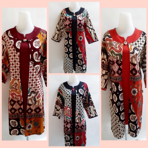 Unik BAJU DRESS BATIK WANITA MODEL ROMPI TUNIK BATIK WANITA MODERN A2 - Orange Murah