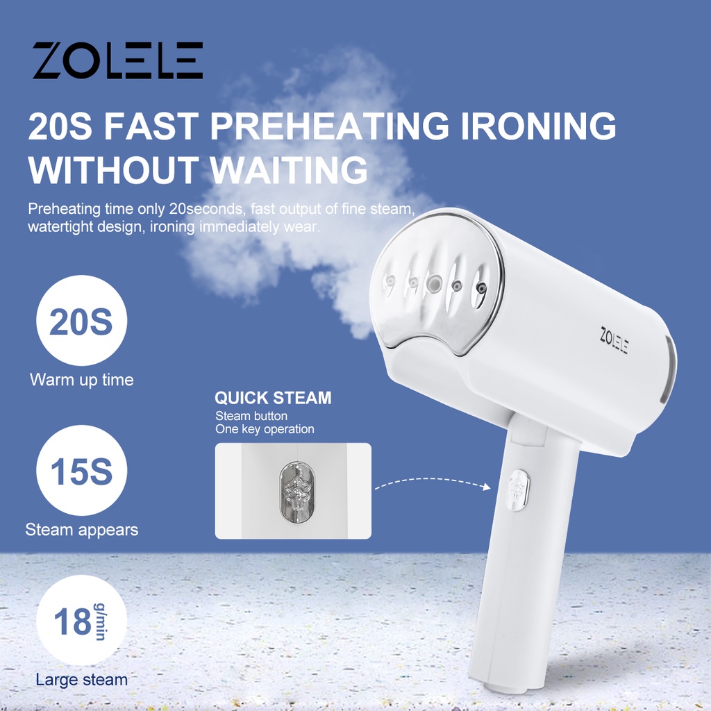 ZOLELE Setrika Uap Laundry Steam Iron Portable Steam Listrik Handheld Garment Selang Setrika Uap Foldable Elektrik Mini Datar Pakaian Generator Low Watt Genggam Setrika Baju Rumah Dry Ironer Panas Tangga Travel Tungau Penghapusan ZG100