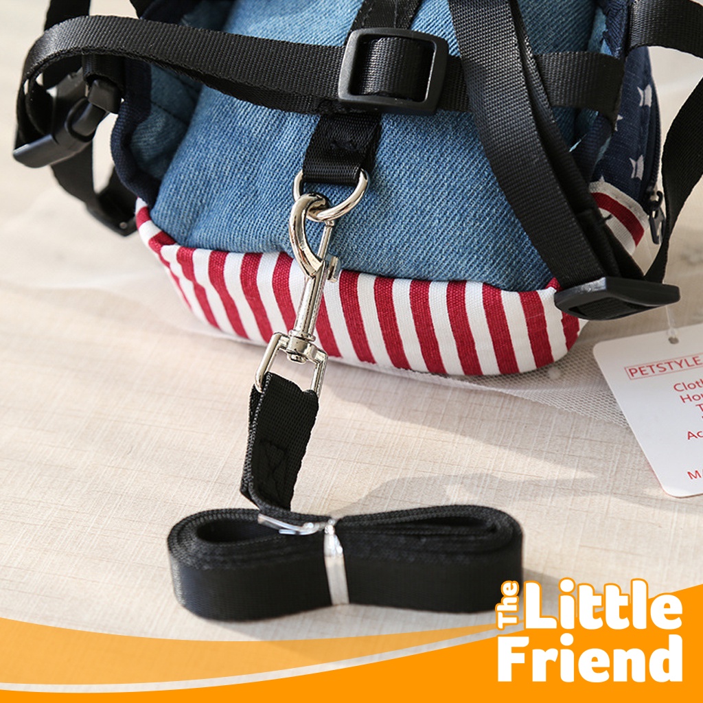 Leash Tali Tuntun Harness Anjing Plus Tas Backpack American Flag Denim