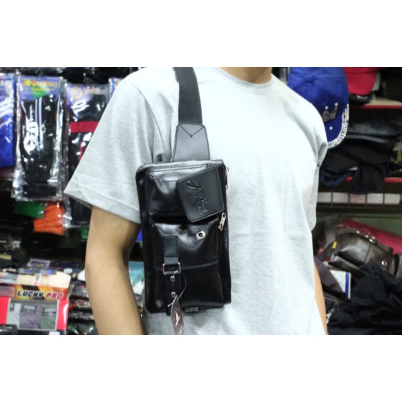 Tas Selempang Dada Pria Chest Bag Kulit Premium Anti Air