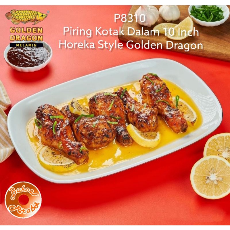 Grosir dan Ecer P8310 Piring Kotak Dalam 10 Inch Horeka Style Glossy Golden Dragon sudah free bubble