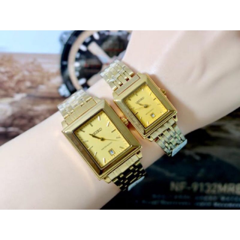 JAM TANGAN COUPLE Seiko TANGGAL AKTIF FULL STAINLESS STEEL GOLD JAM TANGAN PRIA WANITA ANALOG