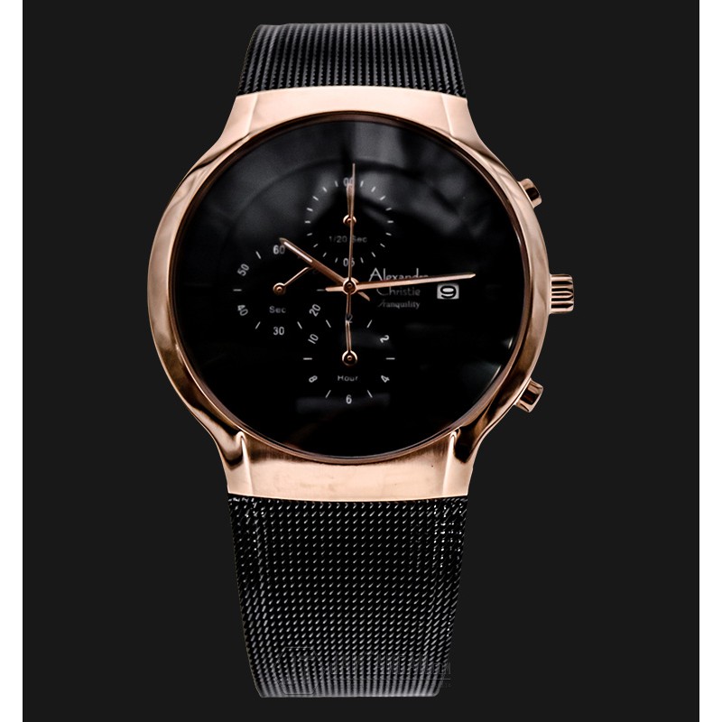 Jam Tangan Pria Alexandre Christie 6245MC Black Rose Gold