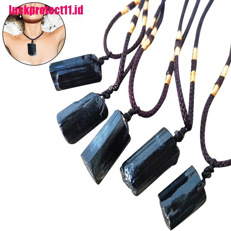 (LUCK) Kalung Rantai Dengan Liontin Batu Kristal Tourmaline Hitam Natural Untuk Wanita