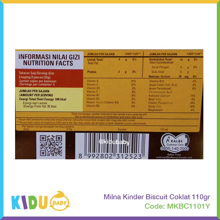 Milna Kinder  Biscuit 110gr Cemilan Makanan Biskuit MPASI si Kecil Kidu Baby