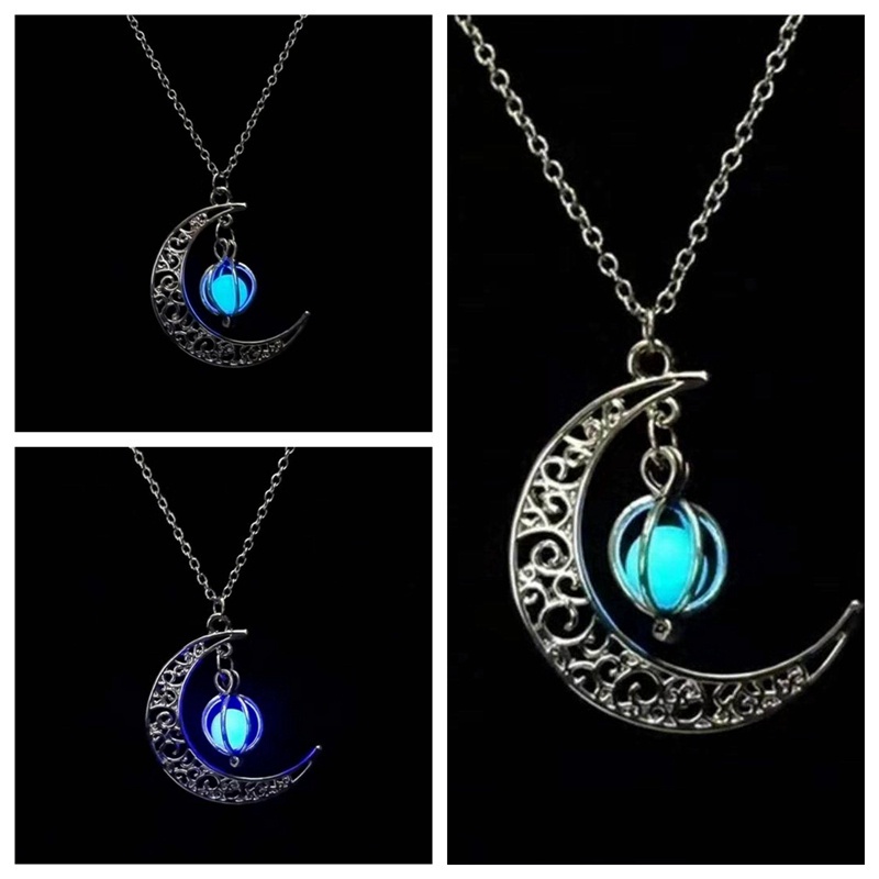 Charm Moon In The Dark Glowing Stone Necklaces Neo-Gothic Luminous Pendant Necklace For Women Jewelry Christmas Gifts