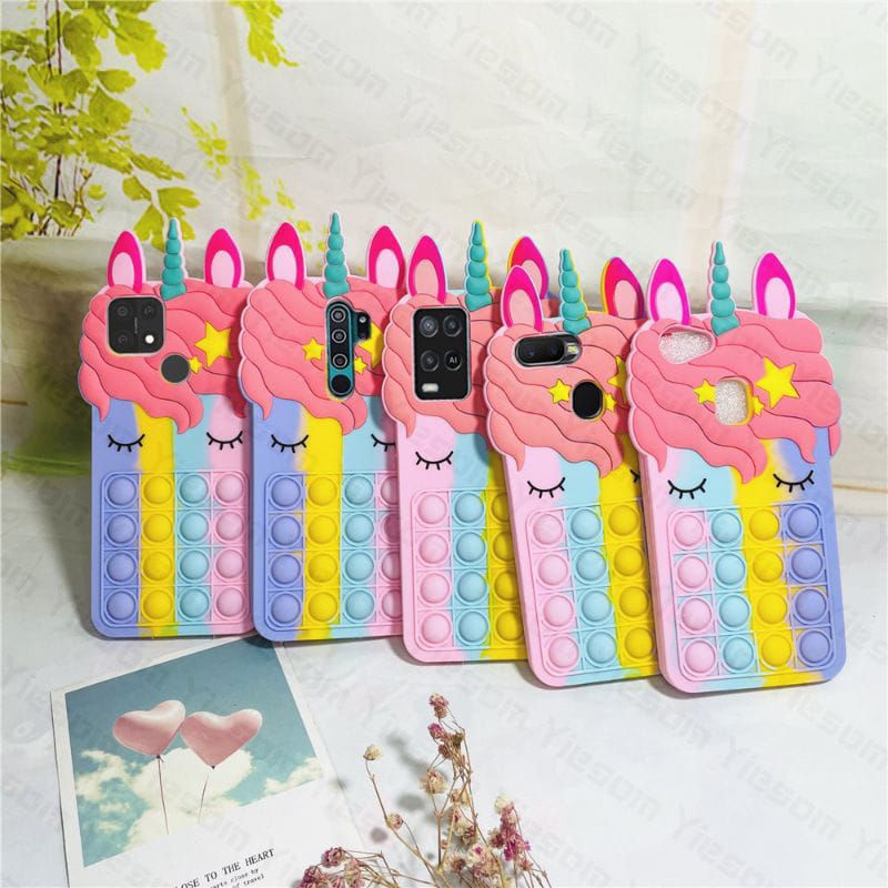 OPPO A15 A15s A16 4G A54 4G A55  Casing Softcase POP IT Rainbow UNICORN 3D