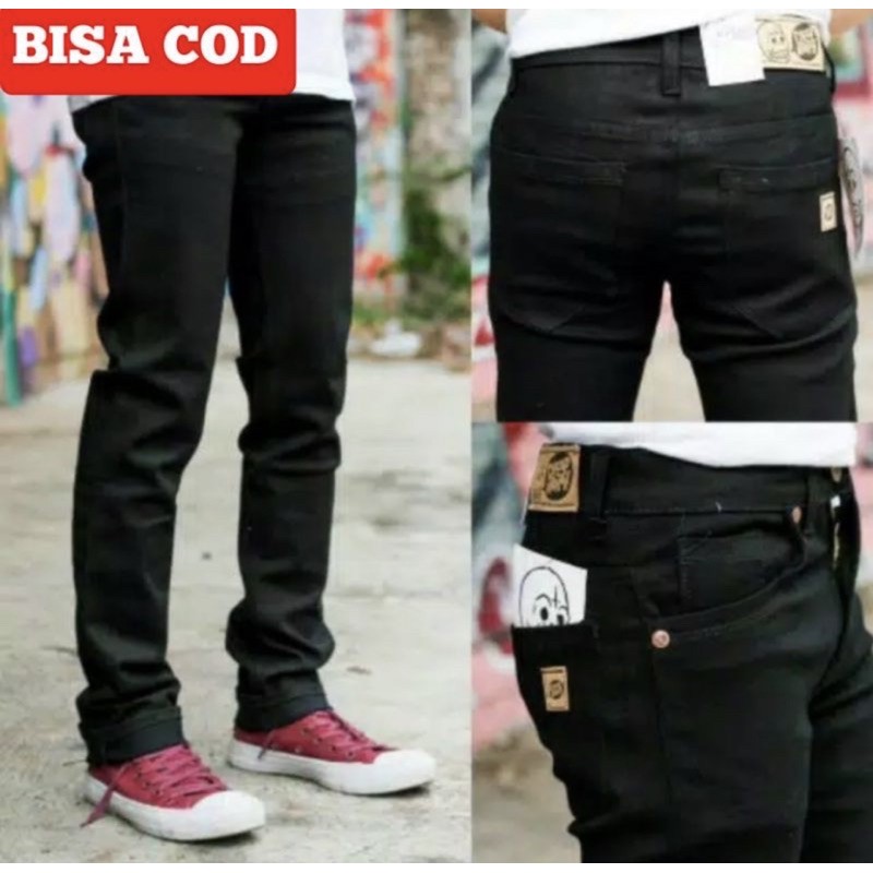 celana jeans polos hitam cowok