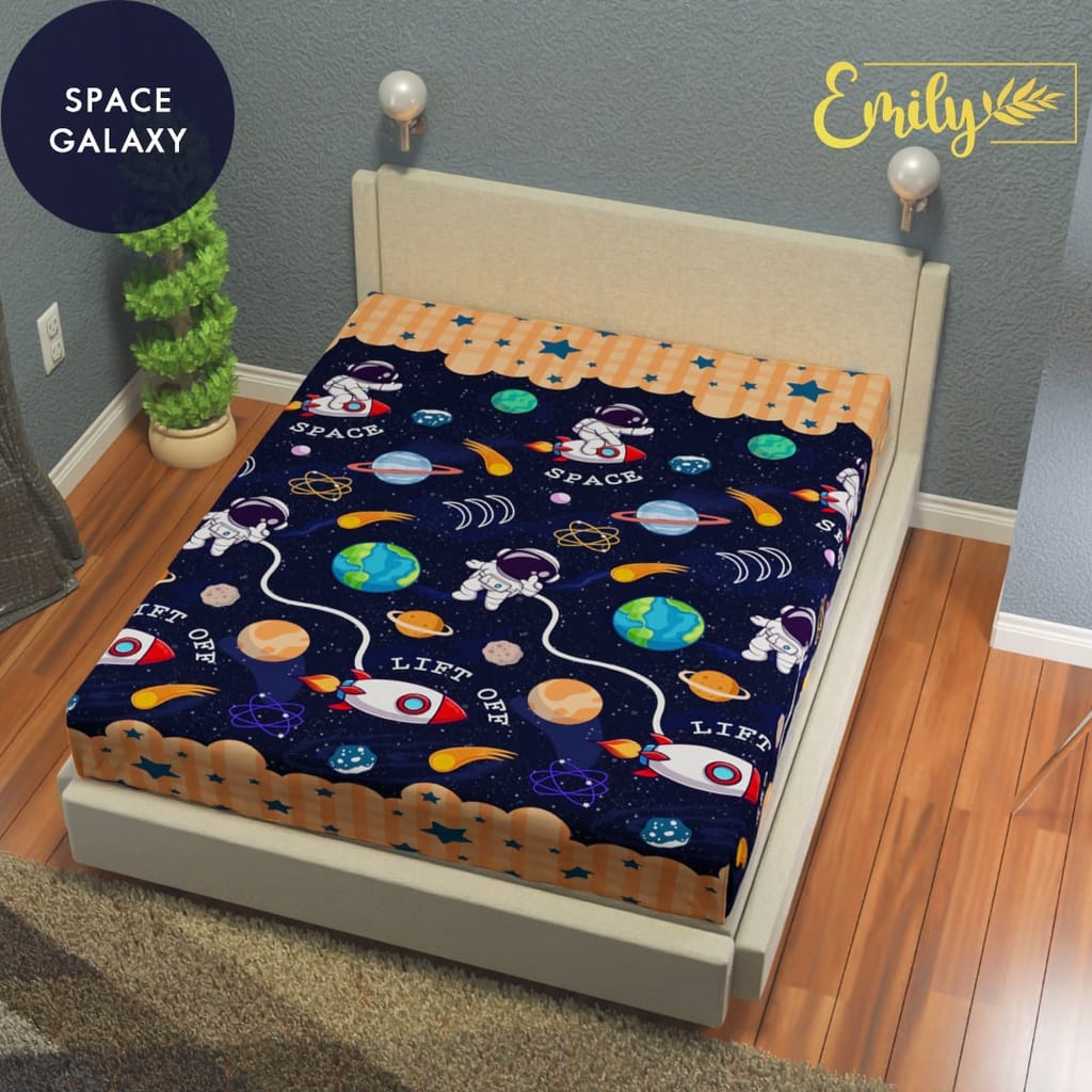 SPREI WATERPROOF ANTI AIR DAN OMPOL UK 180x200 KASUR NO 1 / SPREI WATERPROOF MOTIF KARAKTER KARTUN-SPACE GALAXY WP