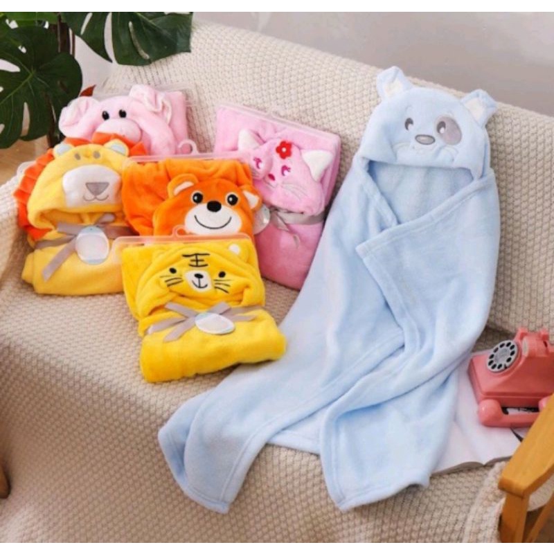 Selimut Bayi Topi Fleece Microfiber Carterlove Jumbo Caracter Animal TOPI Hoodi Blanket Lembut