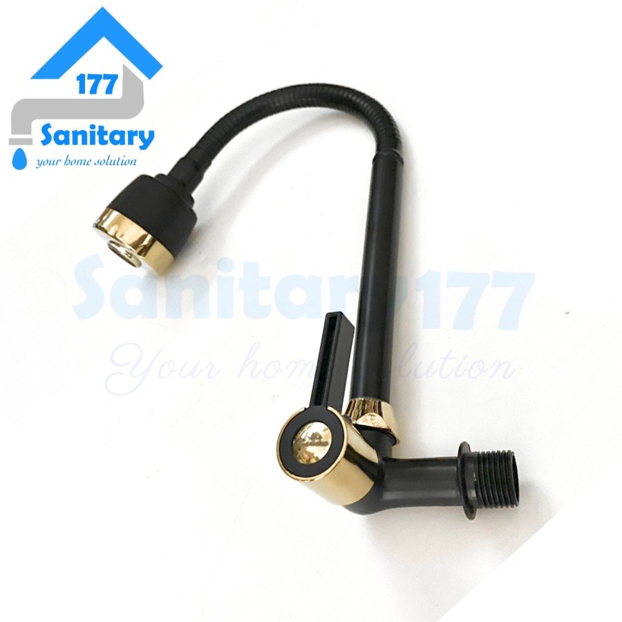 Kran Angsa Flexible Cuci Piring 2in1 Kombinasi Hitam Emas A26-Keran air Sink Tembok Dapur Kitchen Faucet BLack Gold