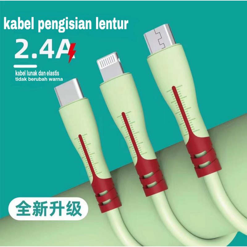 kabel data liquit silicone 2.4A type micro USB/iPhone/type C fast charging