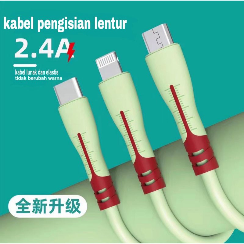 kabel data liquit silicone 2.4A type micro USB/iPhone/type C fast charging