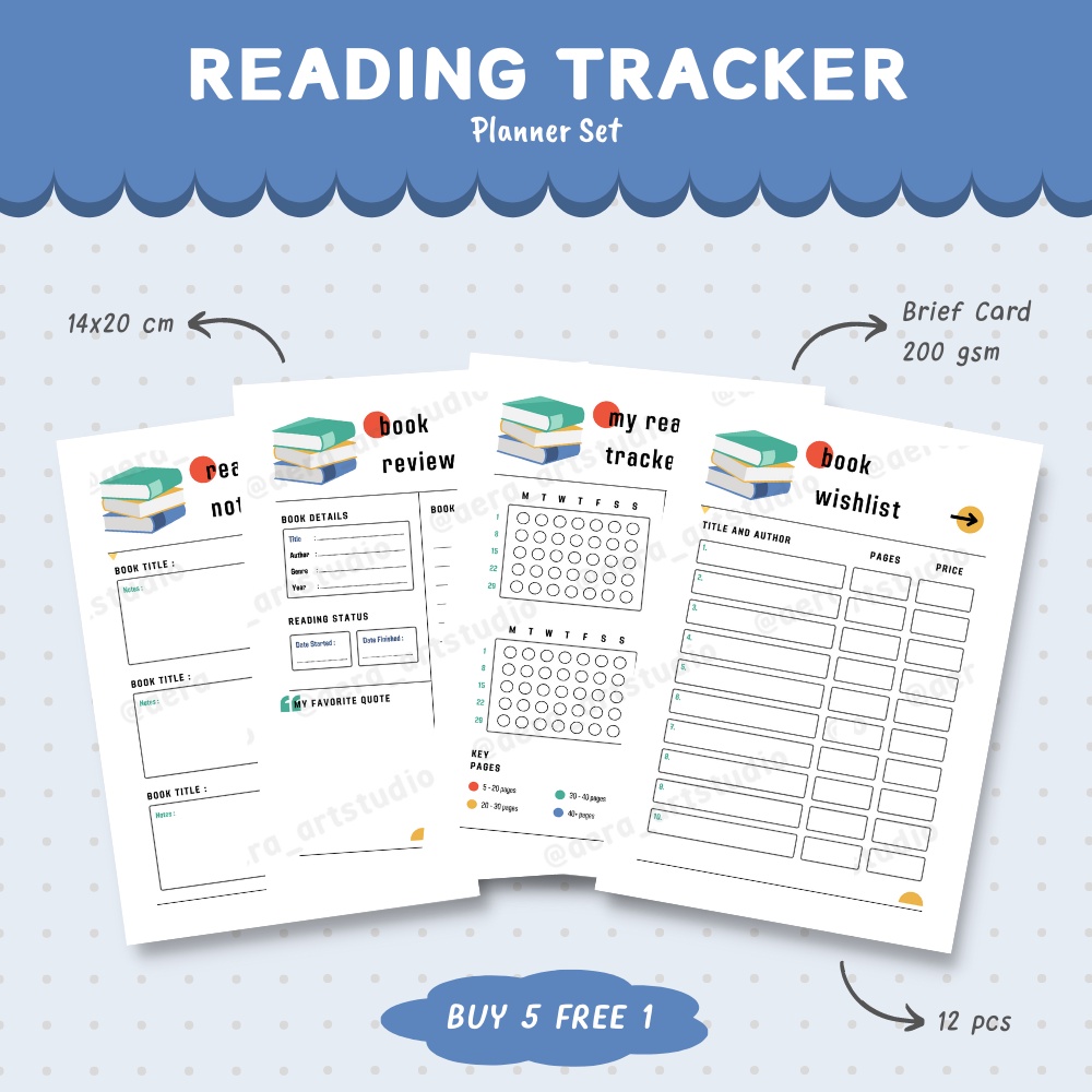 

(12 pcs) Reading Tracker : Planner Set - by Aera Art Studio | Daily Planner - Basic Memo - Agenda - Check List - Notes - Monthly Planner - Book Review - Book Notes - Wish List