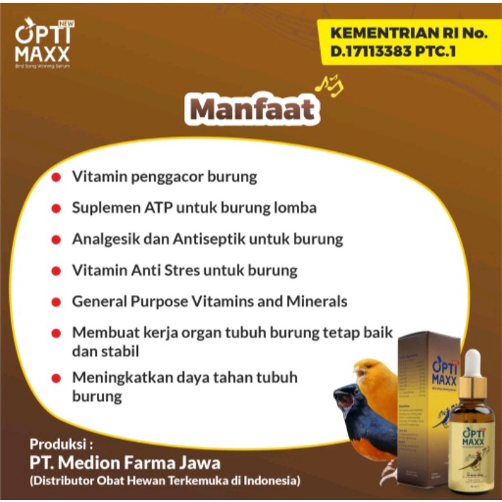 Optimax Multivitamin Penggacor Gacor Burung Kicau Lovebird Murai Murai Batu Atp Masteran Doping Jalak Suren Anis Merah