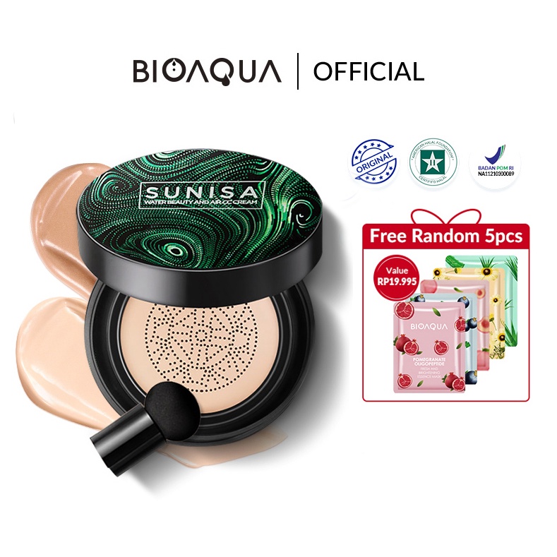 BIOAQUA x SUNISA Bio Aqua Bedak Cushion Waterproof 20g Menutupi pori-pori Full Coverage BB Cushion Original 100% BPOM