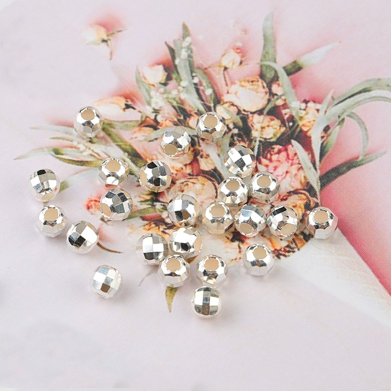 10 PCS faceted 925 sterling silver Beads Indah faceted Perak Longgar Spacer Beads fit Gelang Kalung DIY Membuat Perhiasan