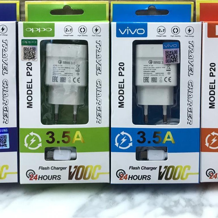 TRAVEL CHARGER P20 MERK SAMSUNG OPPO XIAOMI VIVO REALME QUALCOM 3.5A