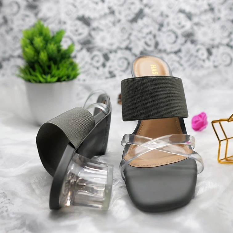 SANDAL WANITA HEELS KACA JELLY KARET 5 CM - ARINA