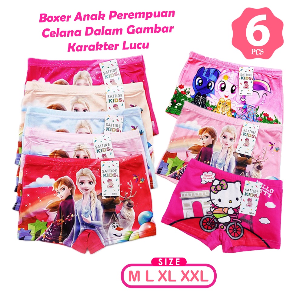 SATTIRE Kids 6 Set Boxer Anak Anak Perempuan &amp; Laki Size M L XL