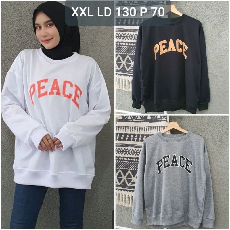sweater oblong peace jumbo xxl ld 130cm/sweater putih big size/sweater jumbo wanita/sweater murah