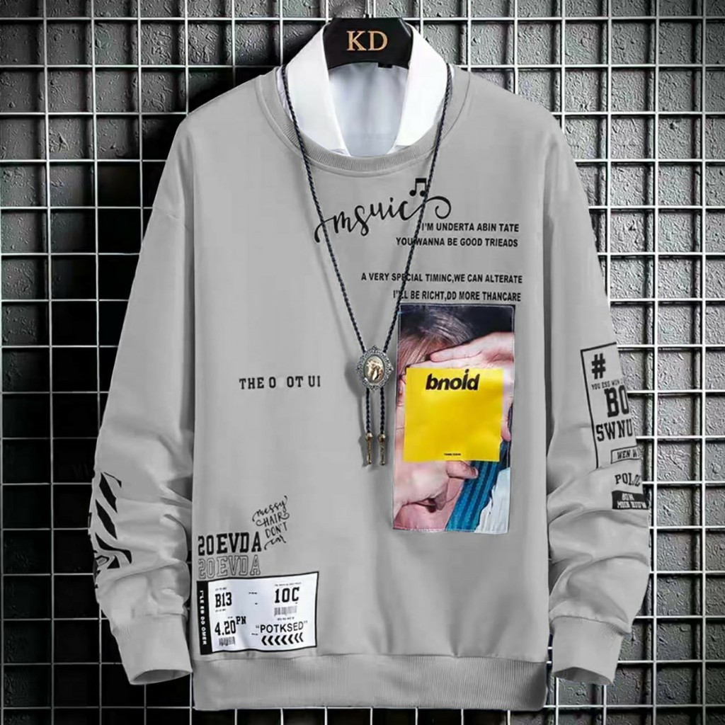 COD - ARPIOS SHOP / Baju BNOID / Kaos Pria Lengan Panjang / Sweatshirt Pria Model Terbaru
